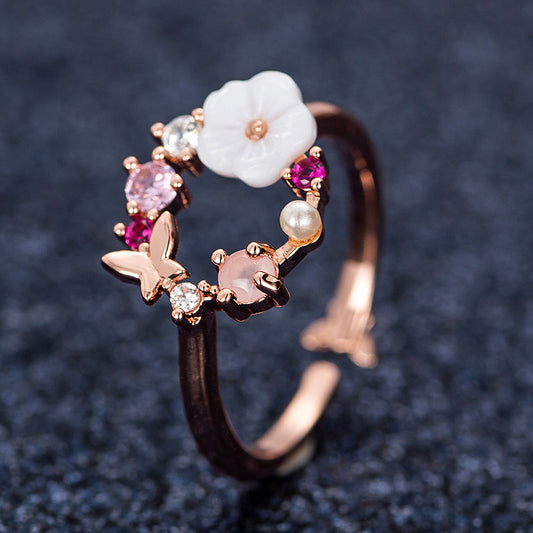 R021 rose gold flower wreath adjustable ring sale