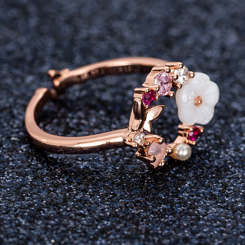 R021 rose gold flower wreath adjustable ring sale