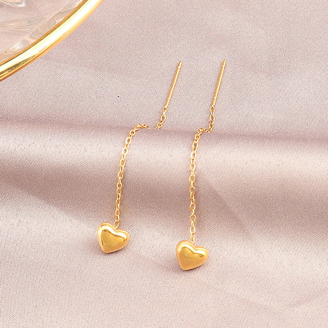 Daisy gold heart threader dangle earrings