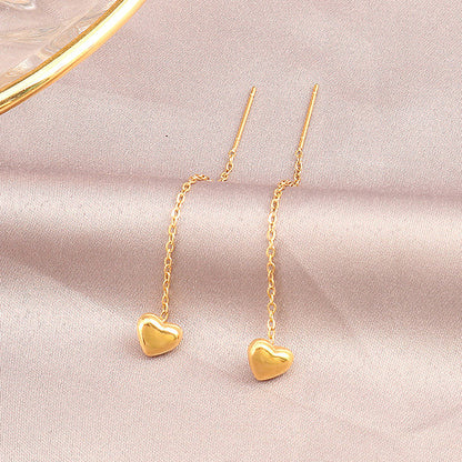 Daisy gold heart threader dangle earrings
