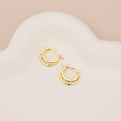 E072 paved double huggie hoop earrings