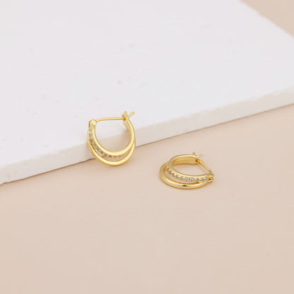 E072 paved double huggie hoop earrings