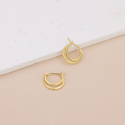 E072 paved double huggie hoop earrings