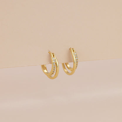 E072 paved double huggie hoop earrings