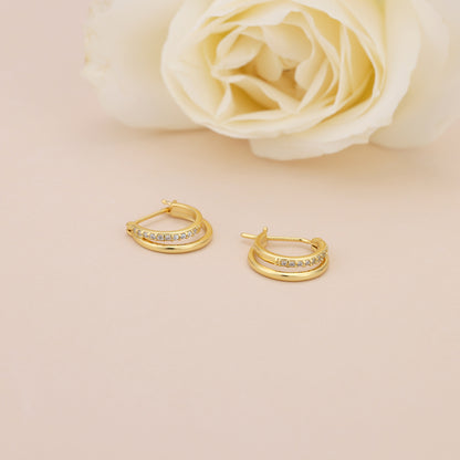 E072 paved double huggie hoop earrings