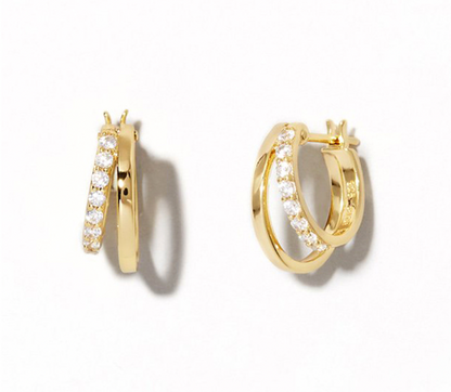 E072 paved double huggie hoop earrings