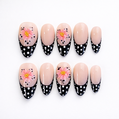 Polka Dot French 3D Flower Press On Nails