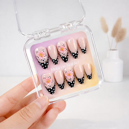 Polka Dot French 3D Flower Press On Nails