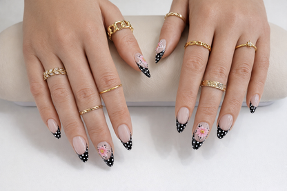 Polka Dot French 3D Flower Press On Nails
