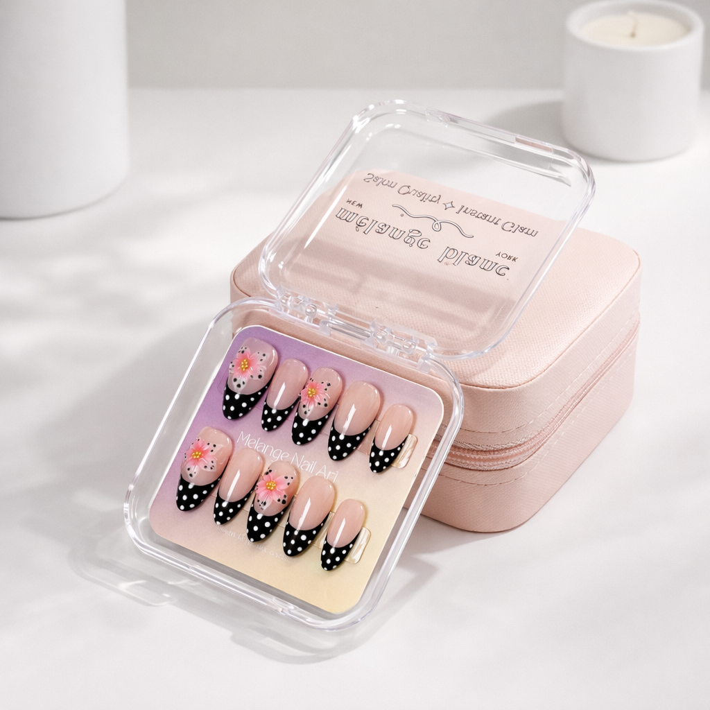 Polka Dot French 3D Flower Press On Nails