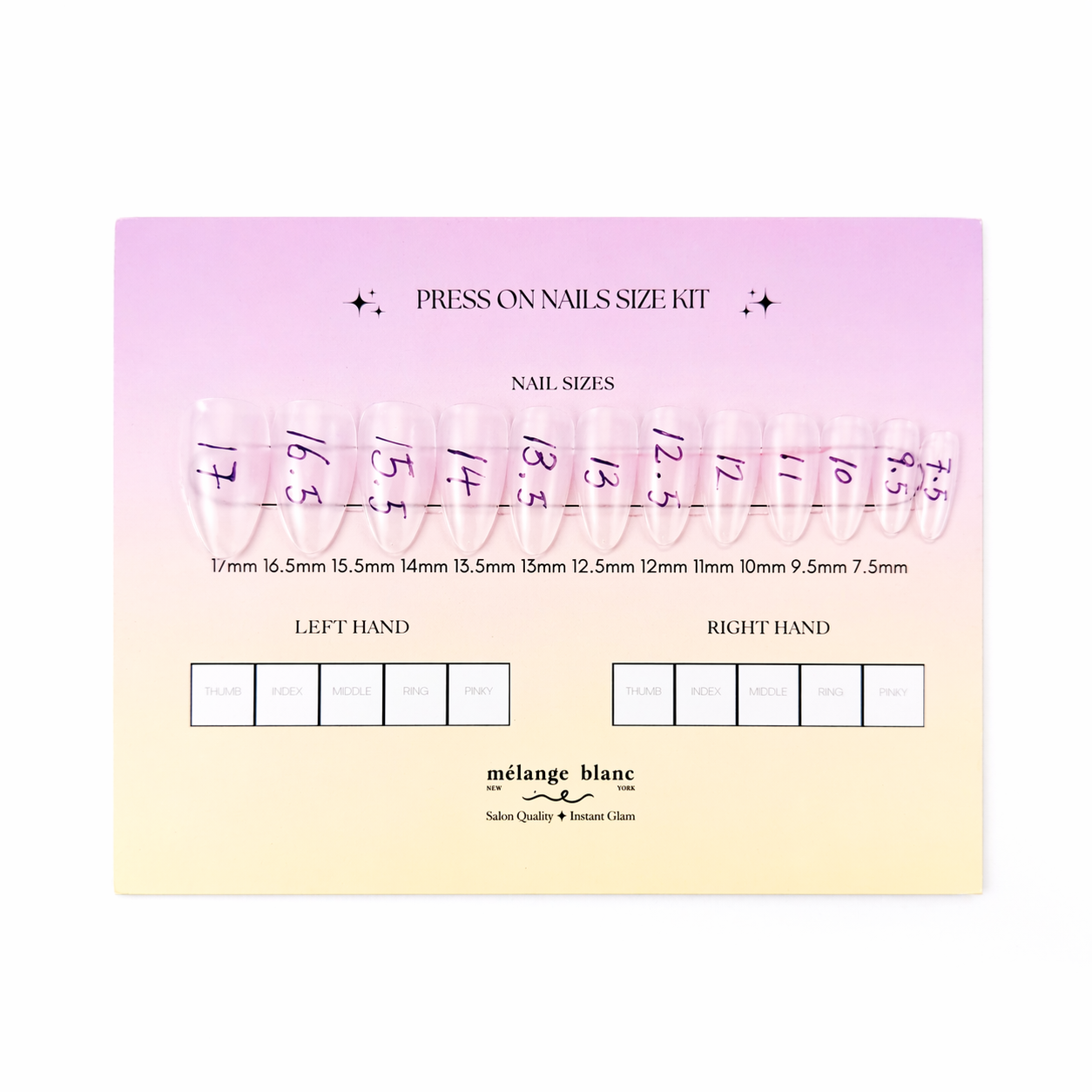 FREE press on nail sizing kit, nail size kit