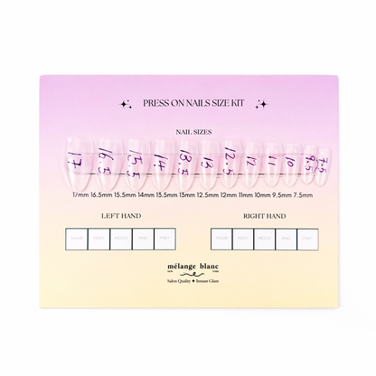 FREE press on nail sizing kit, nail size kit