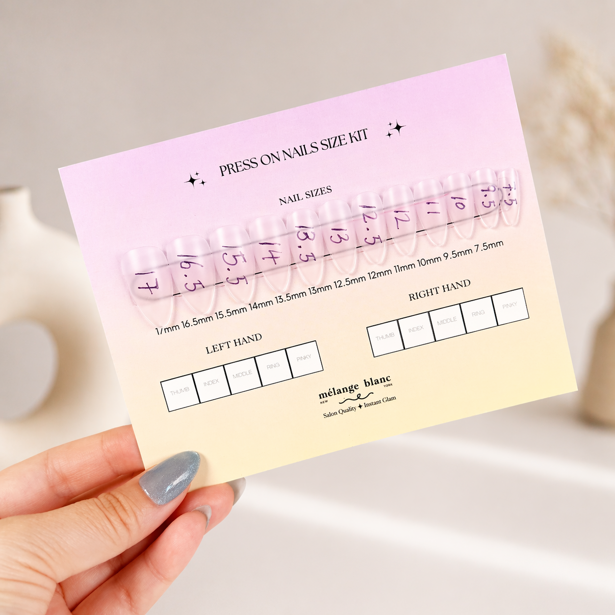 FREE press on nail sizing kit, nail size kit