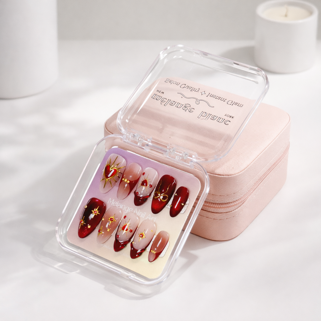 Red Cat Eye Heart Valentine Press On Nails