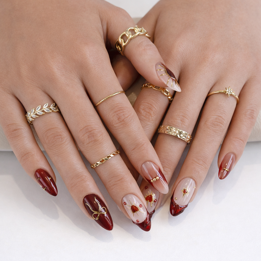 Red Cat Eye Heart Valentine Press On Nails