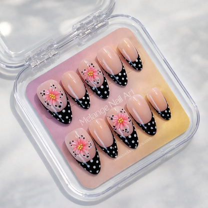 Polka Dot French 3D Flower Press On Nails
