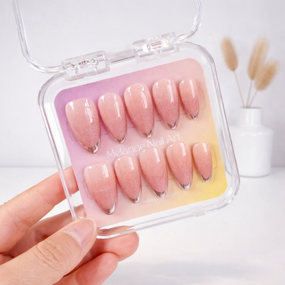 Pink Cat Eye Silver Chrome French Tips Press On Nails