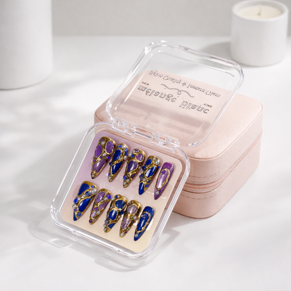 Luxury Purple Cat Eye Gold Chrome Press On Nails