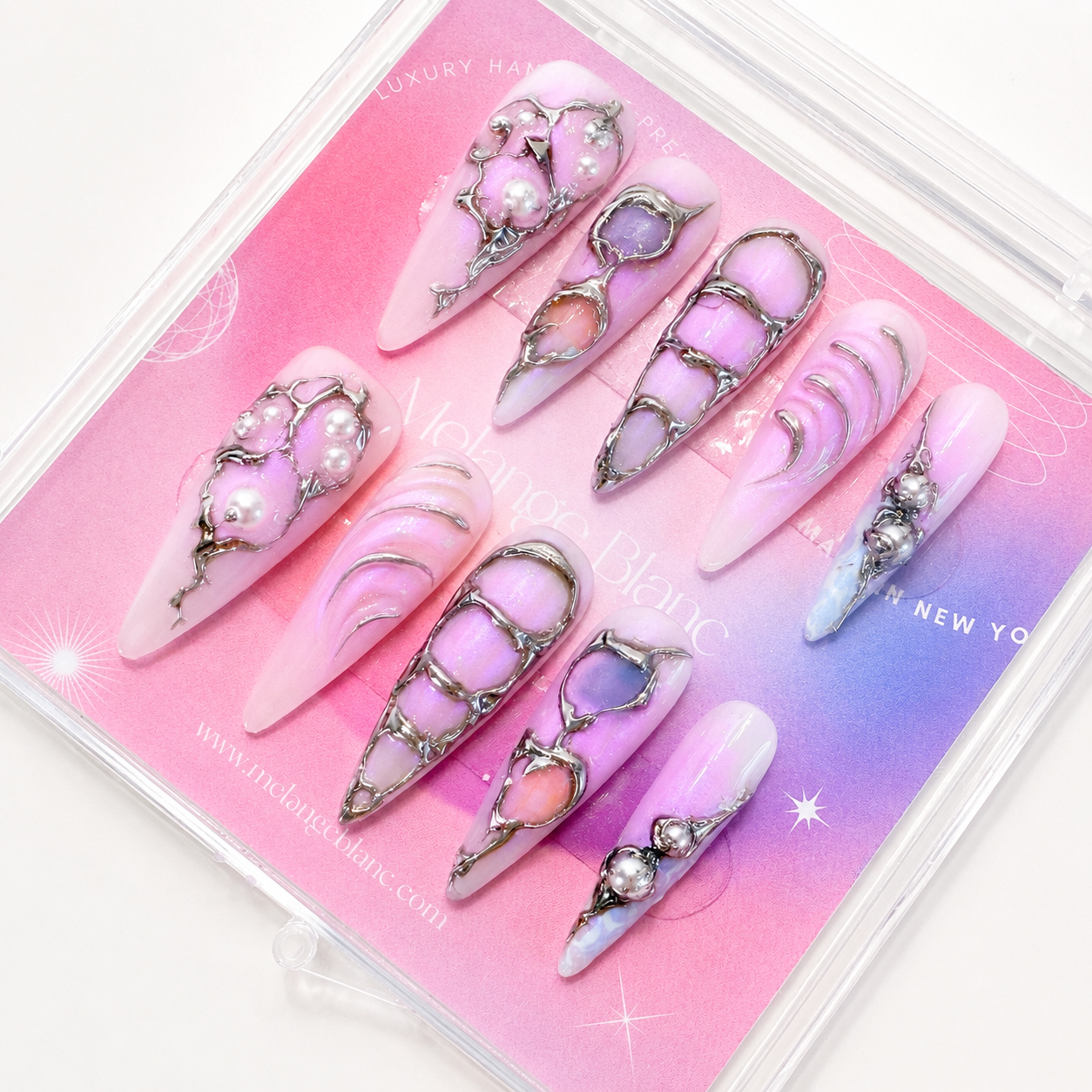 Glazed purple ombre with silver chrome long stiletto press on nails RTS PO113