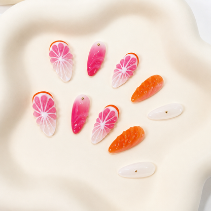 Red & orange ombre 3D fruit press on nails RTS PO052