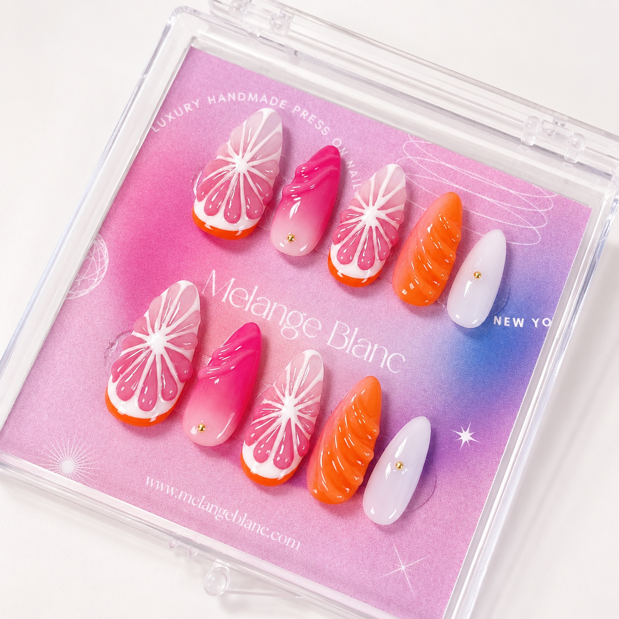 Red & orange ombre 3D fruit press on nails RTS PO052