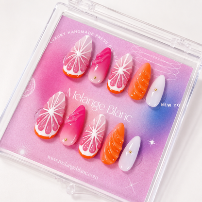 Red & orange ombre 3D fruit press on nails RTS PO052