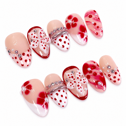 Red polkadot 3D flower ombre chrome bangle press on nails PO202