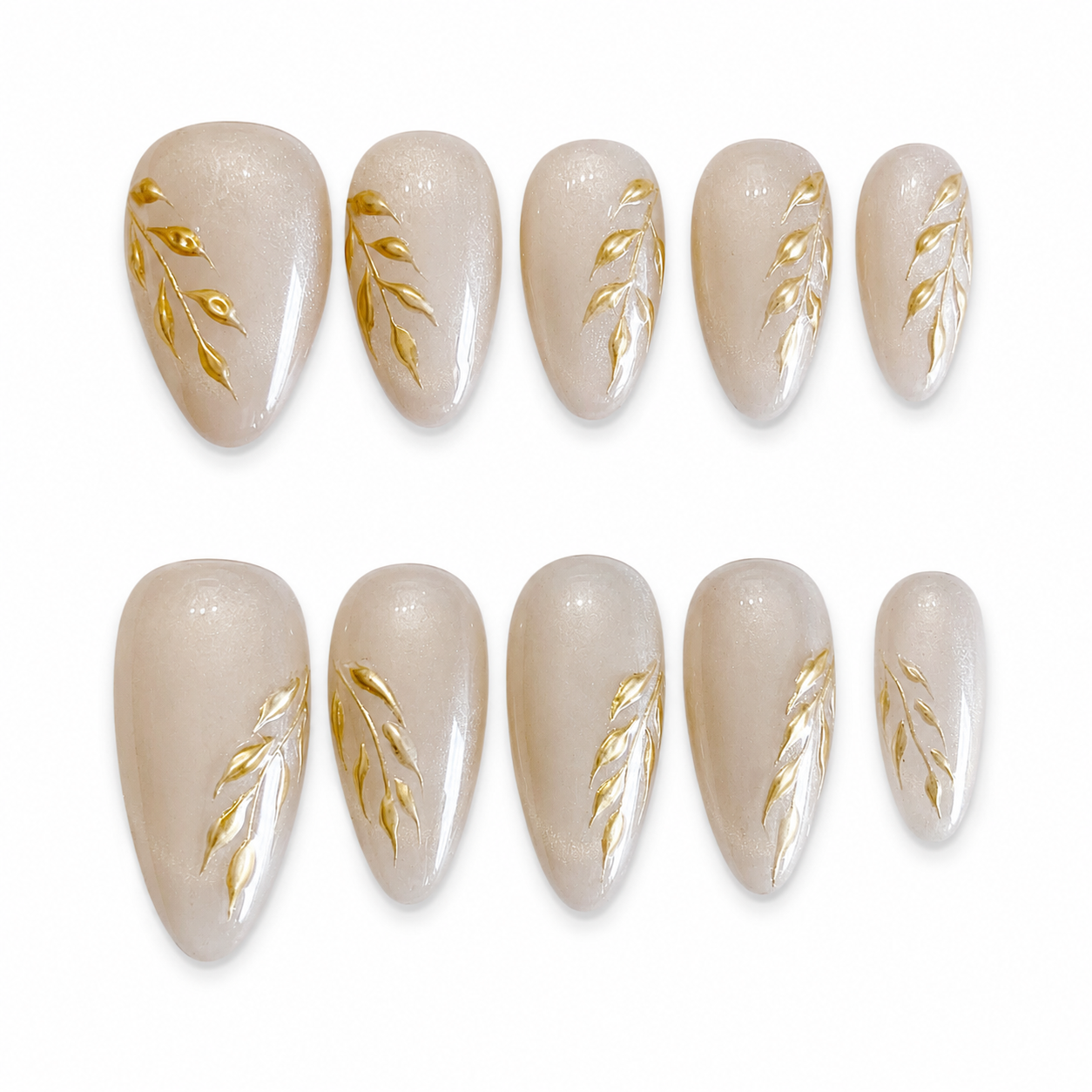 Cat eye gold chrome flower press on nails - RTS