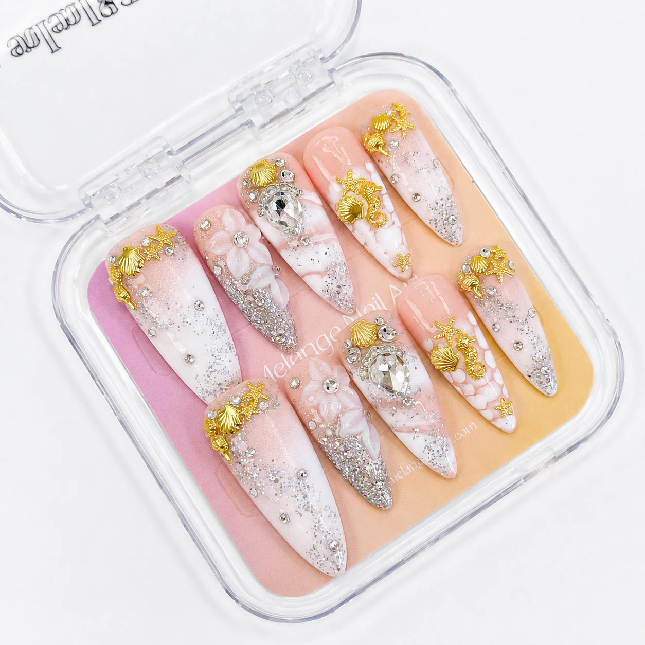 White Blooming Ombre Glitter Bling Long Stiletto Press on Nails