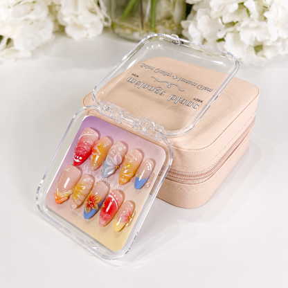Tropical 3D Flower Sunset Ocean Ombre Press On Nails PO188