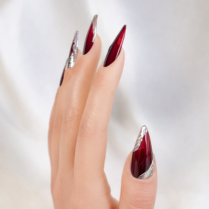 Red Gothic & Silver Chrome Stiletto Press On Nails