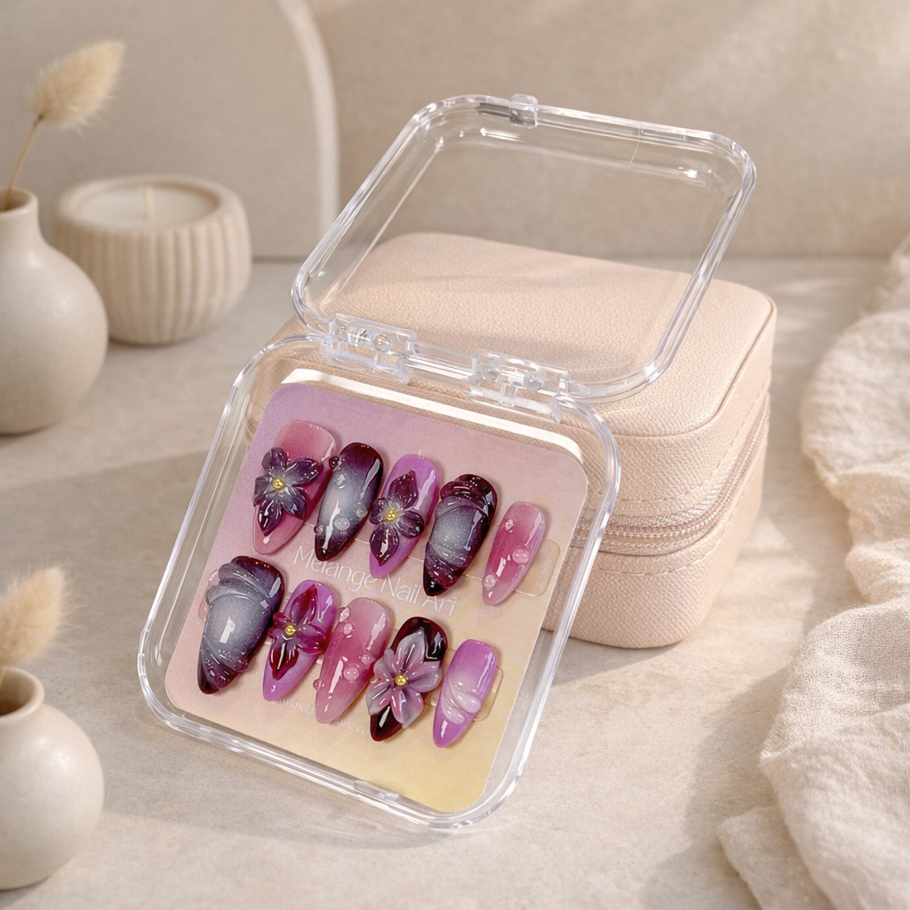 Purple 3D Flower & Pink Ombre Press On Nails