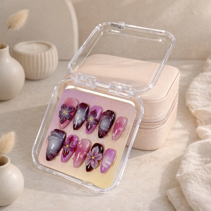 Purple 3D Flower & Pink Ombre Press On Nails