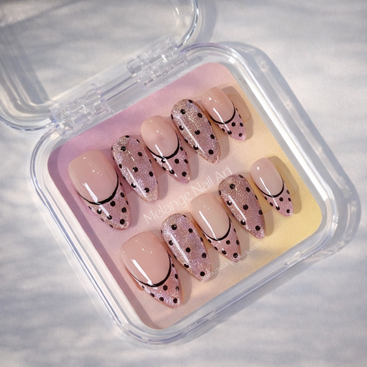 Pink Cateye Polkadot French Tips Press on Nails