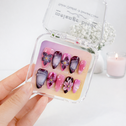 Purple 3D Flower & Pink Ombre Press On Nails