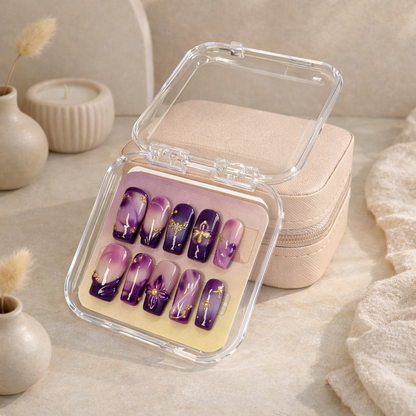 Purple 3D Flower Blooming Ombre Press On Nails