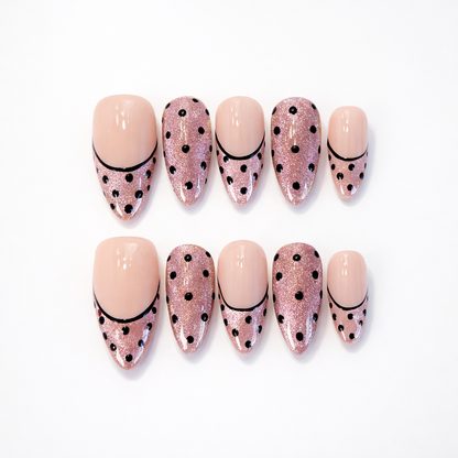 Pink Cateye Polkadot French Tips Press on Nails