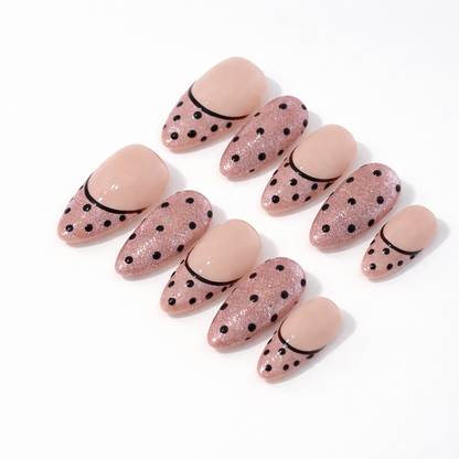Pink Cateye Polkadot French Tips Press on Nails