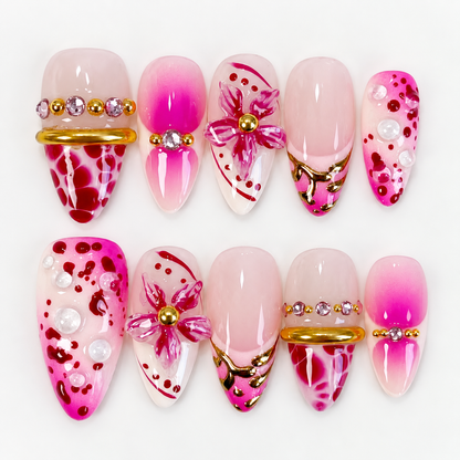 Purple pink 3D flower bangle press on nails PO207