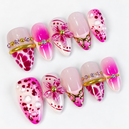 Purple pink 3D flower bangle press on nails PO207