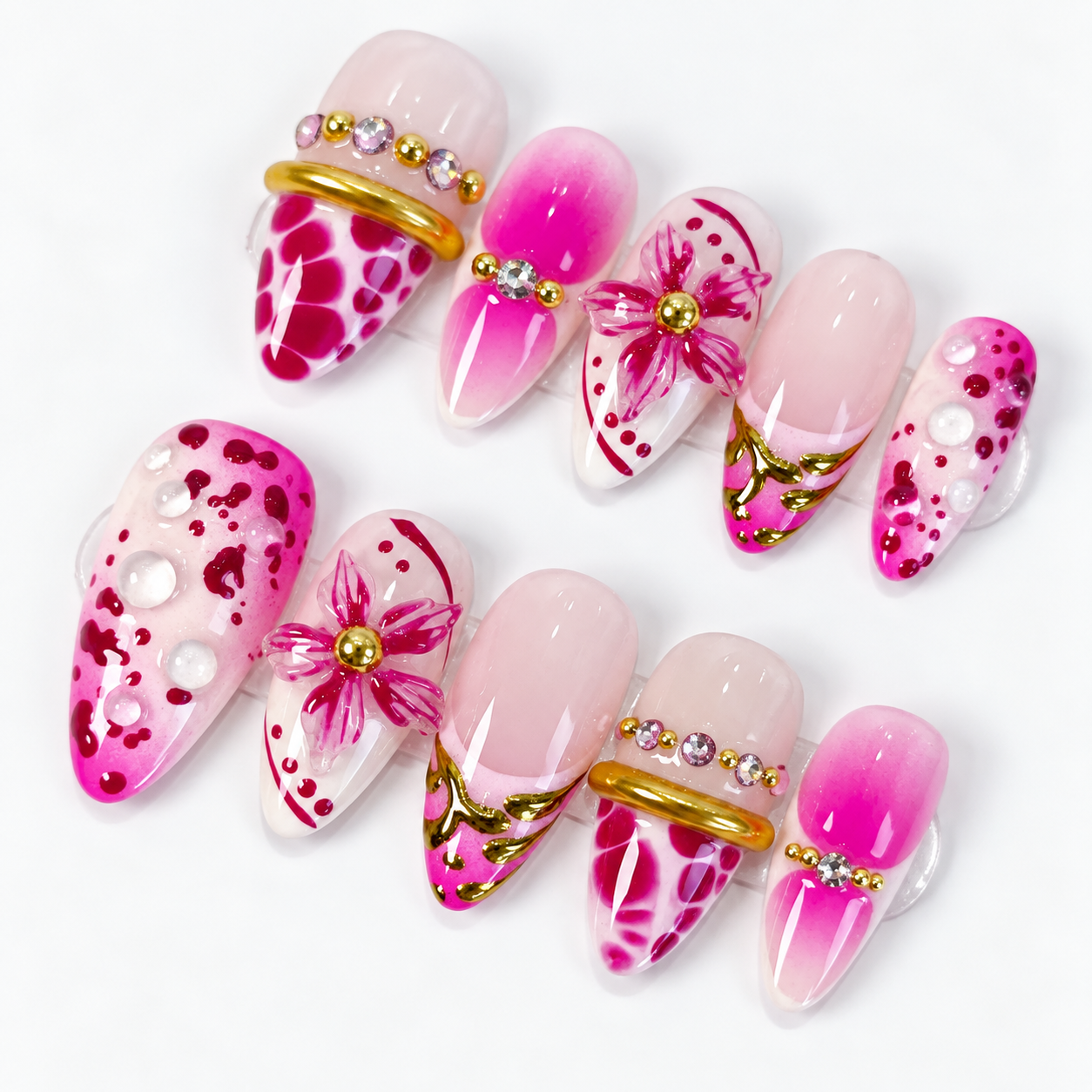 Purple pink 3D flower bangle press on nails PO207