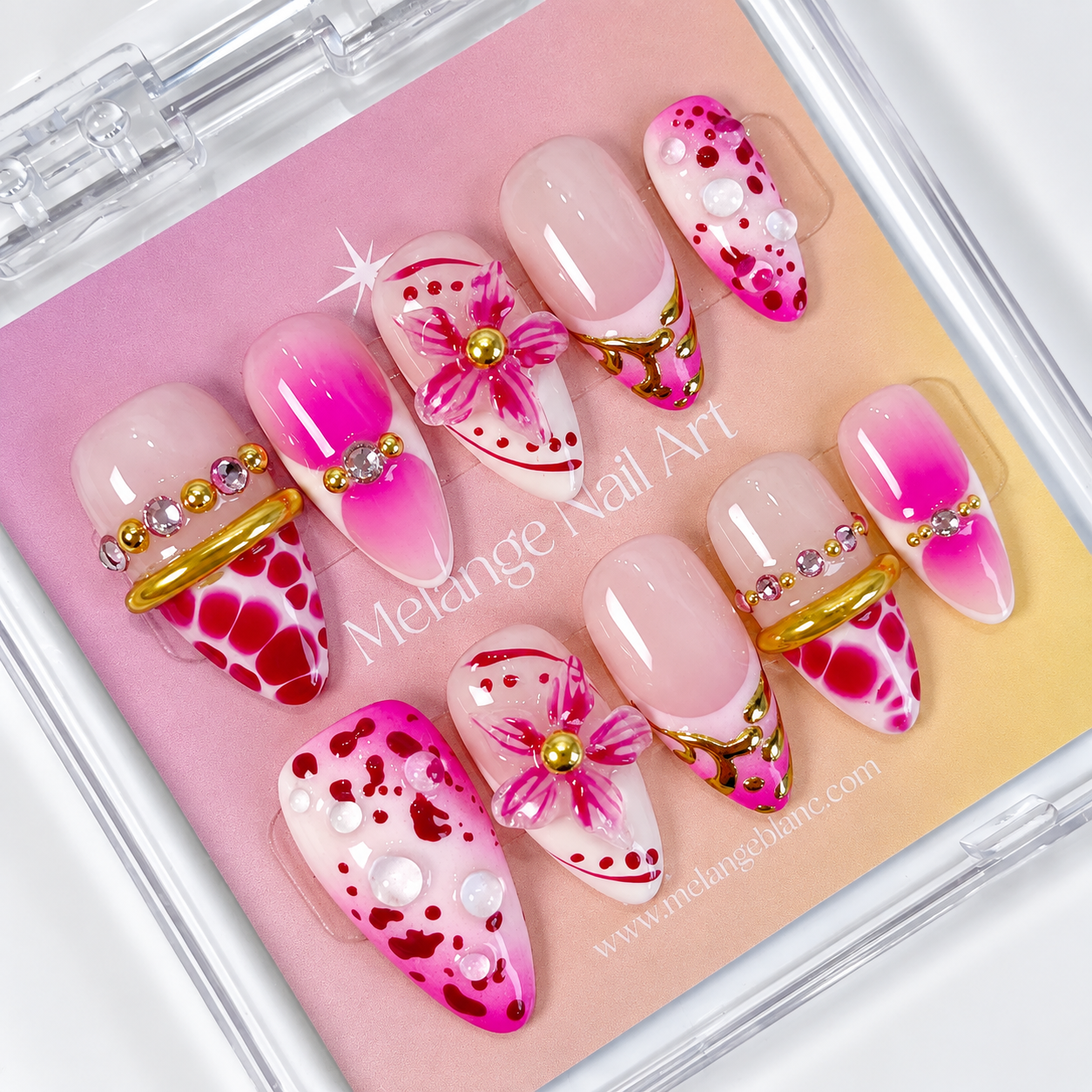 Purple pink 3D flower bangle press on nails PO207