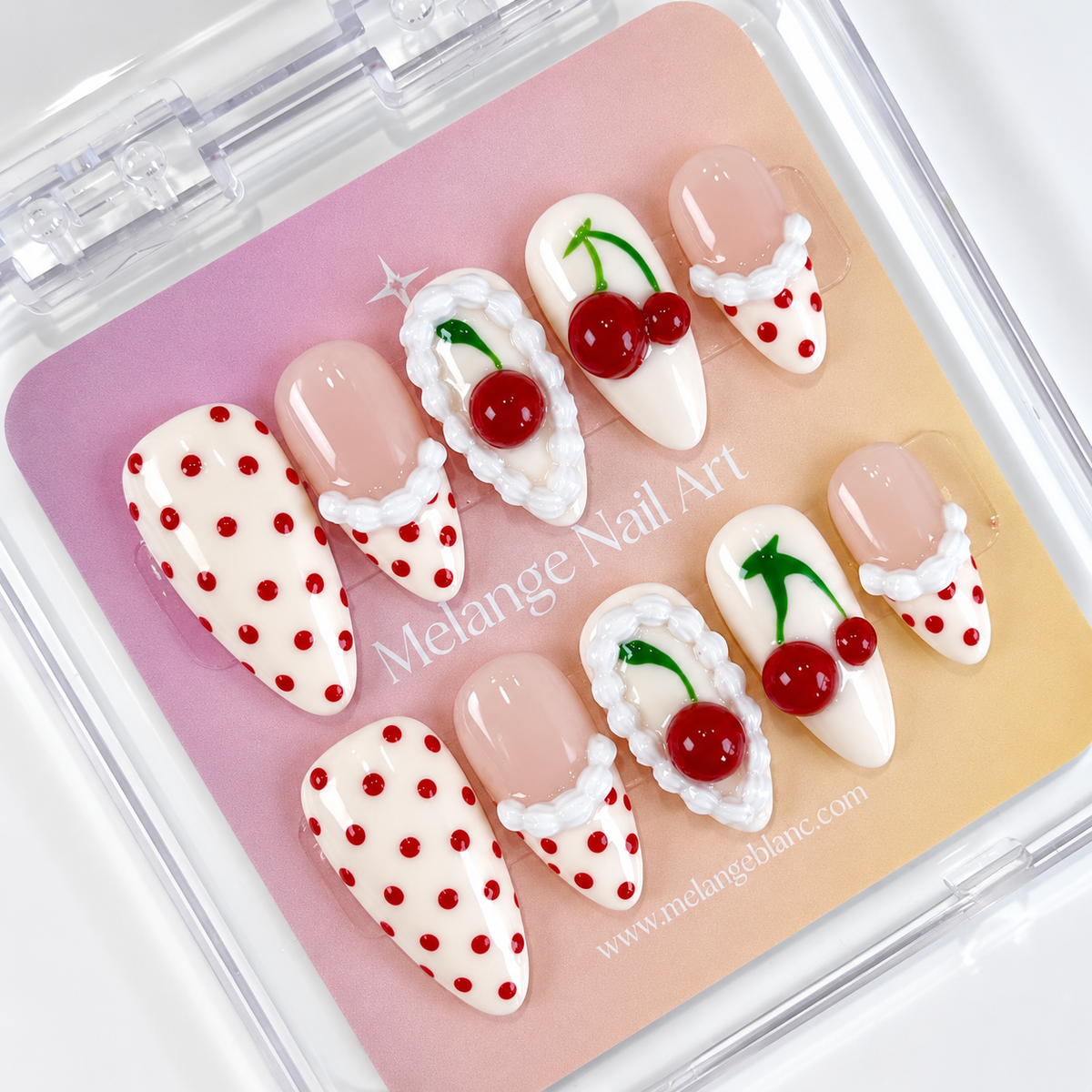 Cherry cake polkadot press on nails PO226