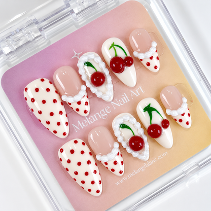 Cherry cake polkadot press on nails PO226