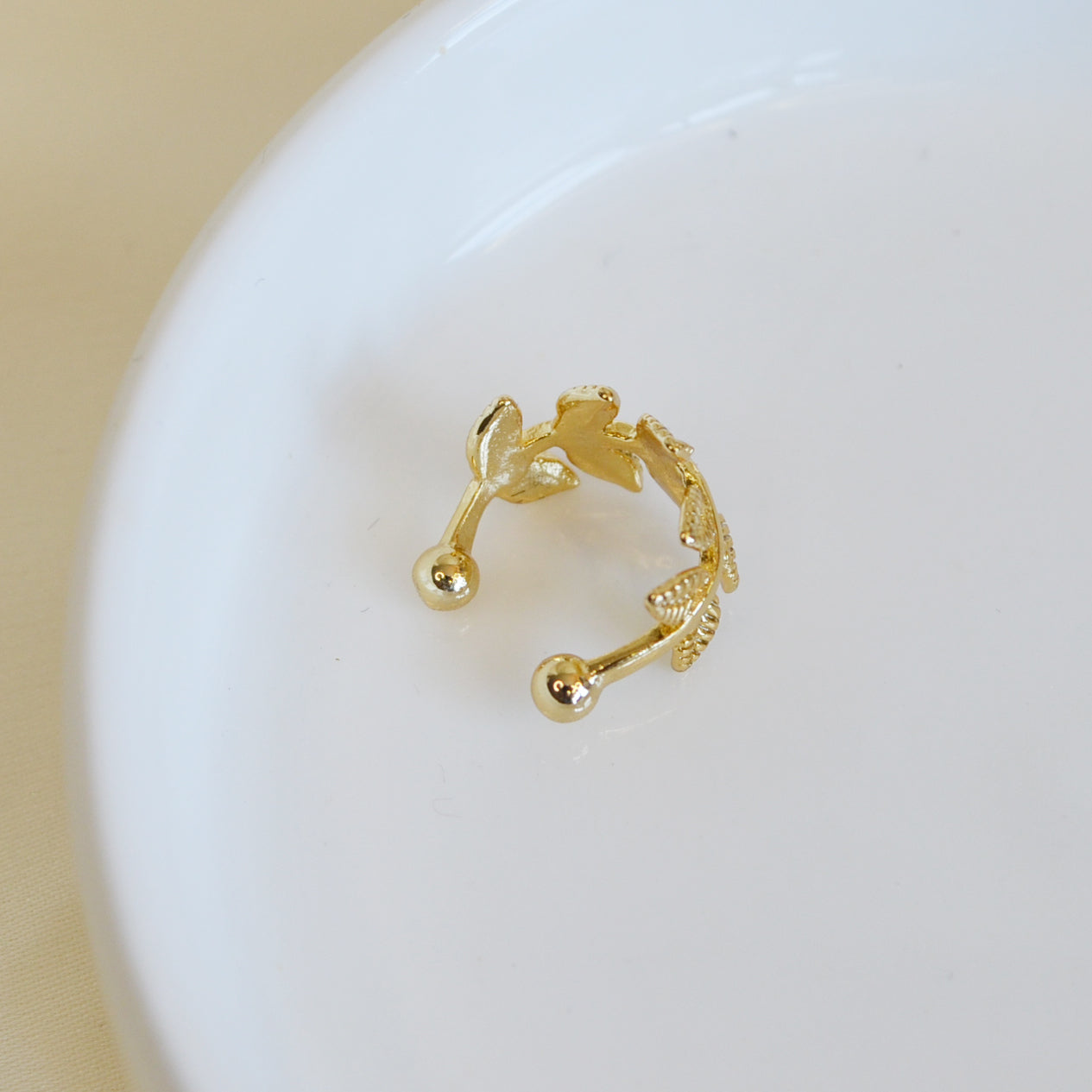 Bella gold dainty leaf ear cuff leaf earrings