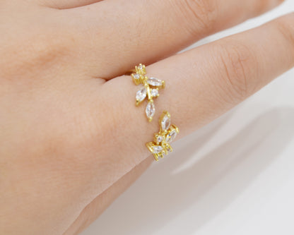 R018 crystal stone leaf adjustable ring sale