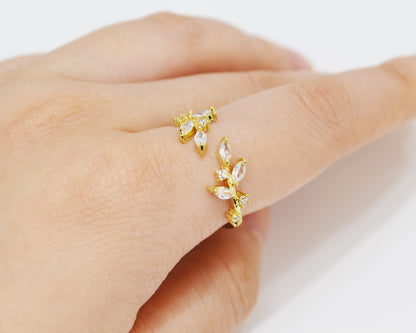 R018 crystal stone leaf adjustable ring sale