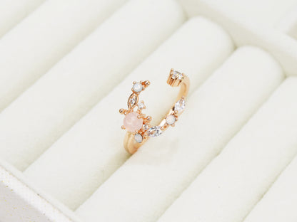 R020 rose gold moon star crystal gem adjustable ring sale