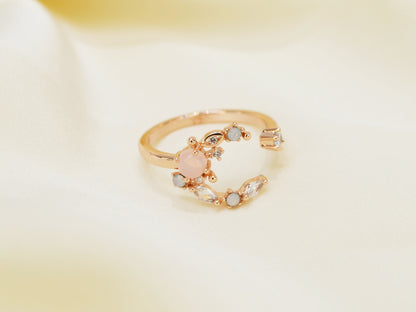 R020 rose gold moon star crystal gem adjustable ring sale