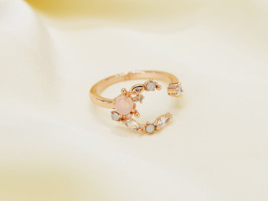 R020 rose gold moon star crystal gem adjustable ring sale